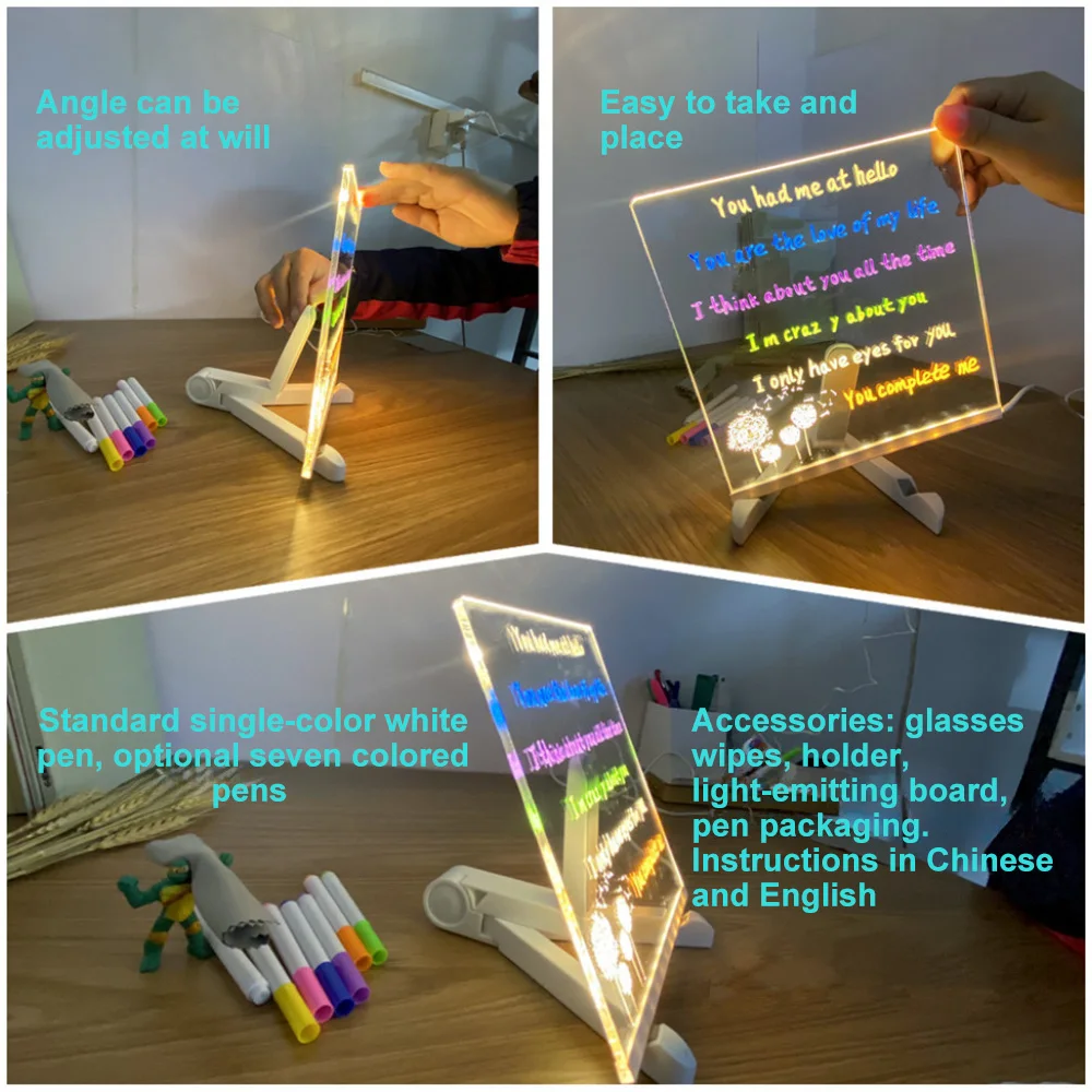 Special Unique LED Acrylic Message Note Board Lamp with USB Bracket - Handwriting Night Light - Customized Gift for Bedroom Deco