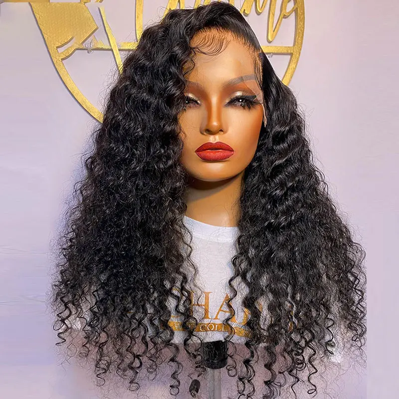 

High Density Synthetic Lace Front Wig Kinky Curly High Quality Heat Resistant Fiber Pre Plucked Hairline Side Parting For Women