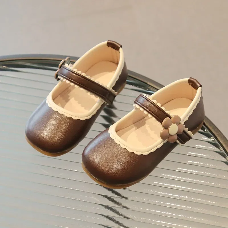 Girls Shoes Girls Flats Leather Shoes Girls' PU Shoes Black Beige Spring Cute Bow Loafer