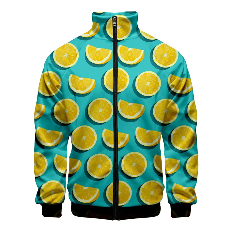thumbnail image 1 of Chaqueta con estampado 3D de limón, melocotón y plátano para hombre, moda urbana, abrigo de manga larga de gran tamaño, chaquetas con cremallera de frutas de dibujos animados, ropa, 1 of 4