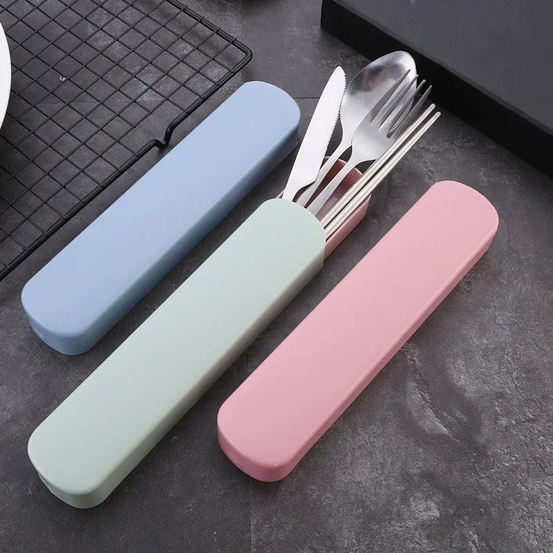 4Pcs/Set Travel Camping Cutlery Set Portable Tableware Stainless Steel Chopsticks Spoon Fork Steak Knife with Storage Case cutlery set picnic cutlery set stainless steel cutlery set picnic tableware camping cutlery set