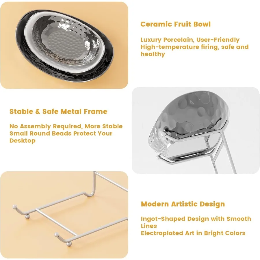 Fruit Bowl 3 Tier Ceramic Fruit Basket Serving Stand Serving Bowl with Metal Rack Porcelain Kitchen Bowls for Fruit and Vegetab