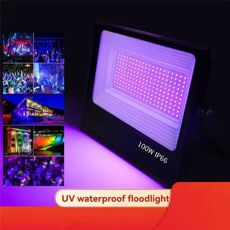 AEE2-LED 보라색 조명 야외용, 고출력 보라색 조명 투광 조명 파티용 플러그가 있는 보라색 조명