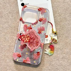 Red Splashed Ink Goldfish Phone Case with Matching Holder and Pendant - iPhone 7 p or 8 p (SMT1946 Color)