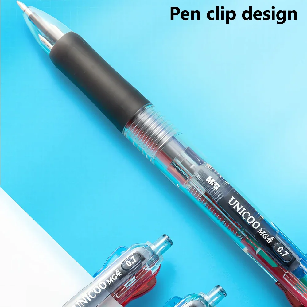 M & G 투명 배럴 오일 펜 푸시 볼펜, 멀티 컬러 불릿 팁, 0.7mm 볼펜, 4 가지 색상, 12 개