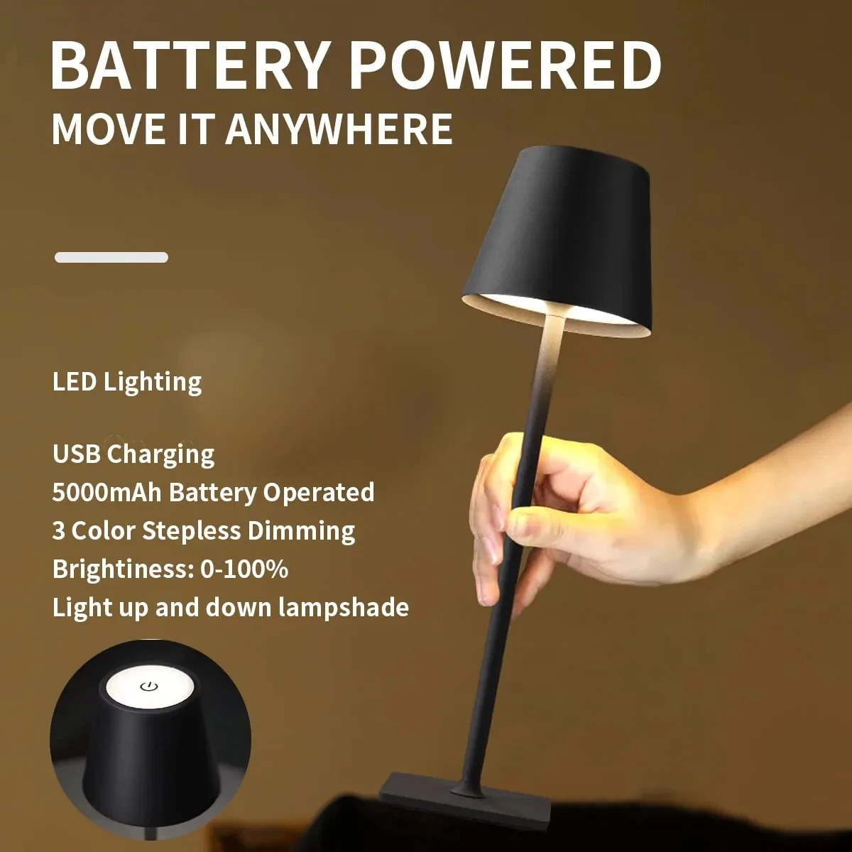 Led Cordless Table Lamp, Battery Powered Lamp,usb Rechargeable