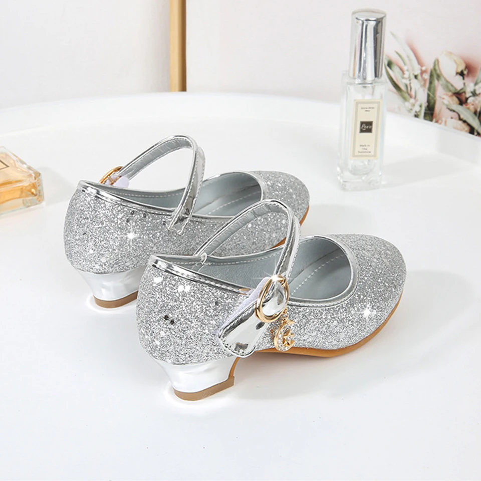 Children's Masquerade Birthday Party Shiny Princess Shoes Formal Girls Graduation Wedding Bridesmaid High Heel Leather Shoes 4