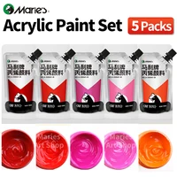 Marie's 5pcs 100ml/3.38oz Red Colors Acrylic Paint Set for Models,Craft,DIY,Rock,Glass,Painting,Canvas,Eggs for Adults, Artists 1