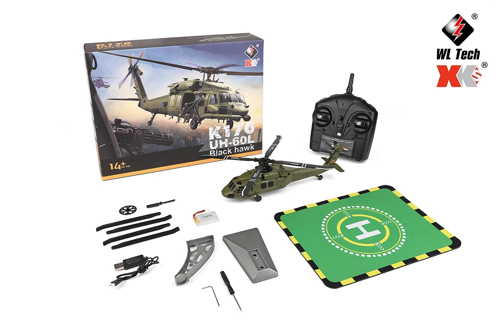 S6f547a274f734abaadc6417260e46b67p Wltoys K170 UH 60L RC Plane 2.4G 4CH 6 Axis Gyro Brushless Motor Military Green Helicopter RTF And XK K170 Birthday Gift for Kid