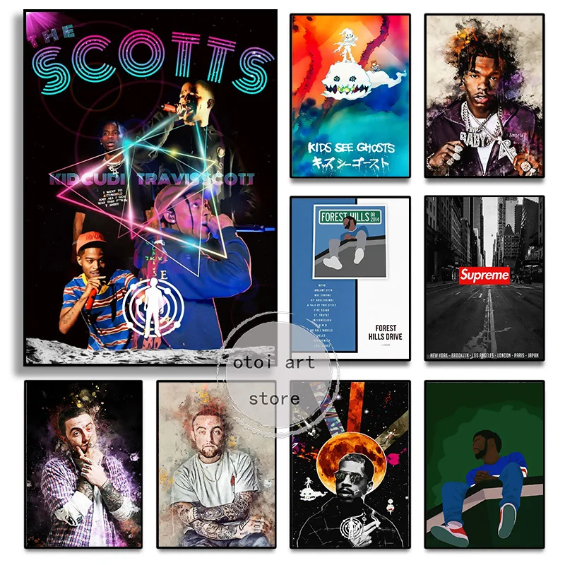 Rapper Collezioni Travis Scott,Kid Cudi,Lil Baby,J Cole Manga Art Poster Canvas Painting Wall Print Picture For Room Home Decor