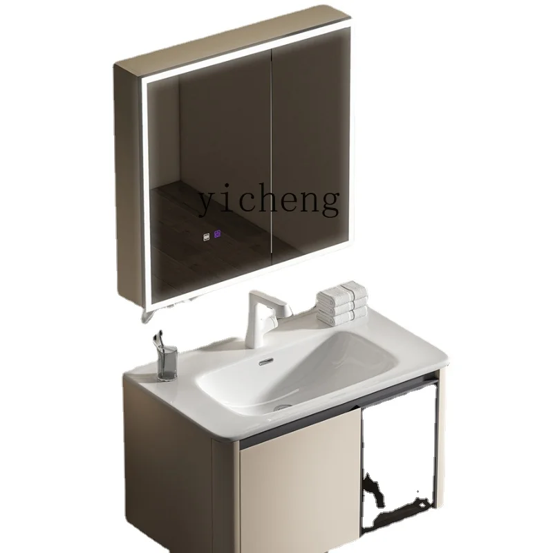 

Zk Alumimum Bathroom Cabinet Rounded Ceramic Integrated Small Apartment Bathroom Table Wash Basin