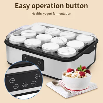110V/220V Automatic Yogurt Maker 0-48h Timer Adjustable Temperature Yogurt Maker Ice Cream Pudding Maker with 12 Pcs 180ml Cups 1