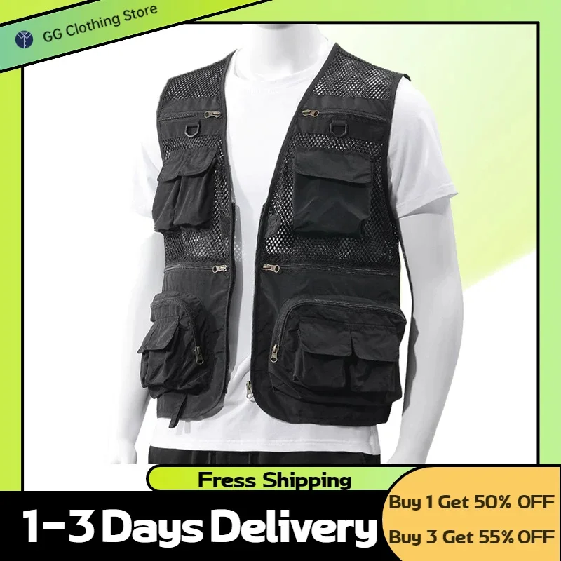 

Men's Vest Man Vests Work Clothes Jackets Man's Military Tactical Coat Formal Motorcyclist Sleeveless Oversize Mens Male Fishing