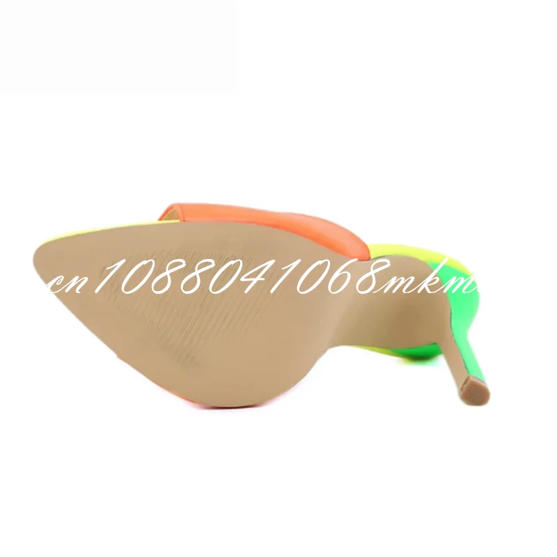 Hot Sexy Pointed Toe Mule High Heels Slipper Stripper Summer Fashion Mixed Color Slip On Slides Women Party Sandal Shoes women sandals,women high heels