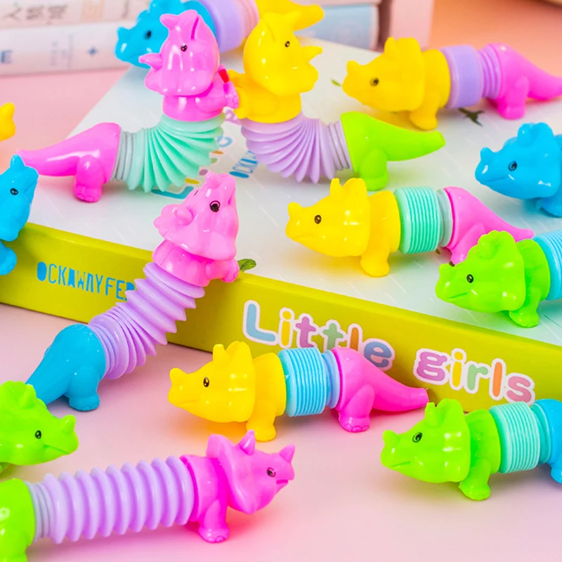 Colorful Telescopic Tube Transformation Dinosaur Stress Relief Toy 20Pc for Kids Birthday Party Favors Wedding Guest Pinata Gift