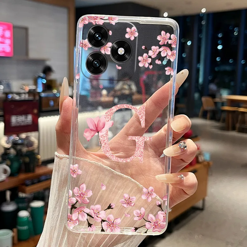 Floral Letter Design Transparent Silicone Protective Phone Case