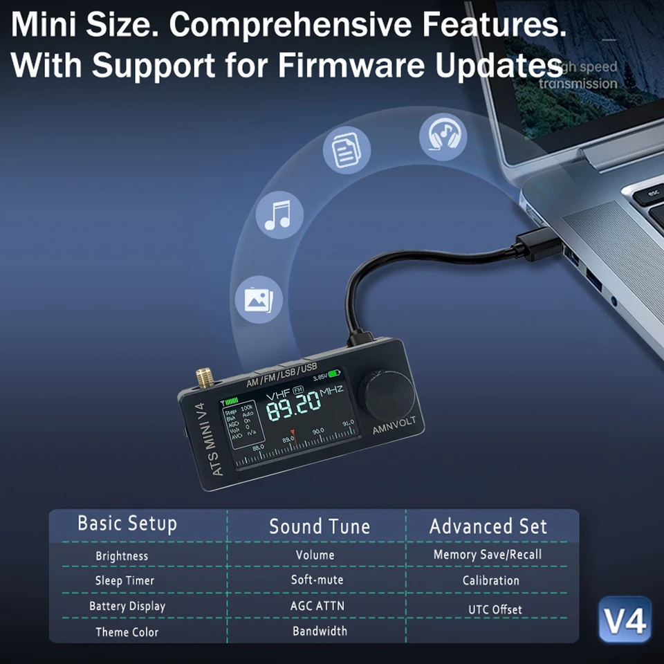 AMNVOLT V4 ATS MINI SI4732 Radio ALL Band DSP Radio FM AM SSB LSB
