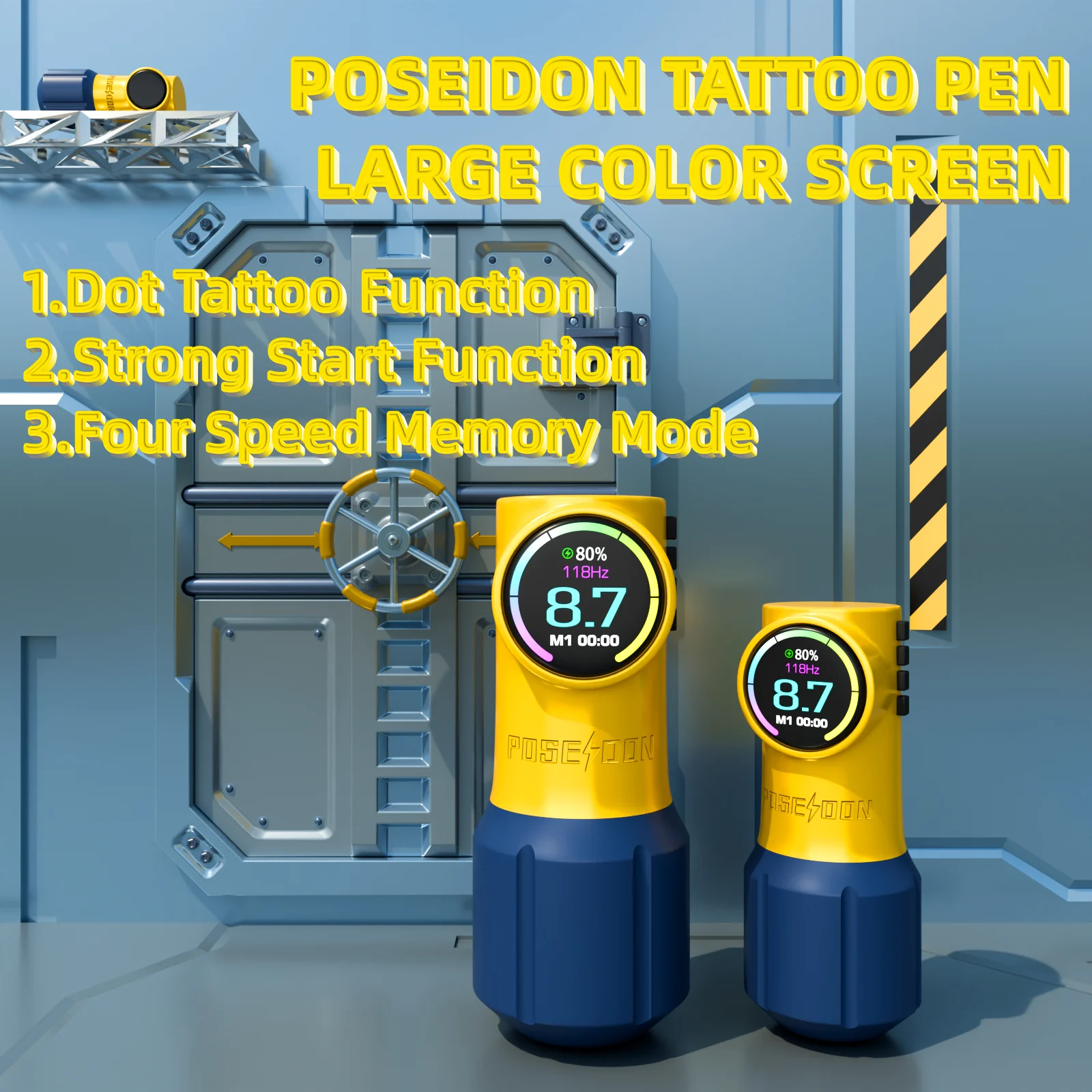 Tattoo Kit POSEIDON New Yellow Tattoo Pen Kit For Permanent Makeup Tattoo Machine Kit Wireless Tattoo Power Supply Tattoo Gun Ki 2