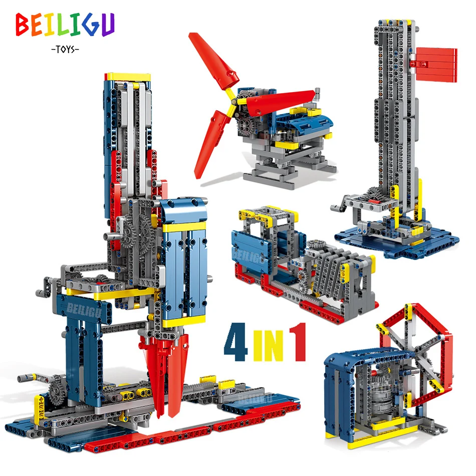 

4IN1 810pcs City Engineering Drilling Platform Building Blocks Technology Model Ladder Windmill Bricks Educational Children Toys