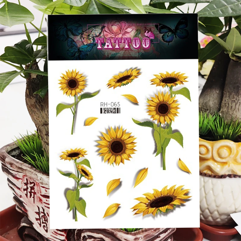 

Temporary Tattoo Sticker Green Leaf Sunflower Waterproof Tatoo Stickers Pattern Body Art Painting Arm Legs Tattoos for Woman