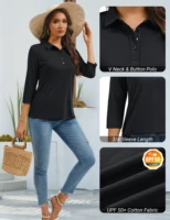 TACVASEN Women's 3/4 Sleeve Polo Shirts V Neck Collared Tops Cotton Blend Soft Golf Work Casual T-Shirts Casual Business Tops - Image 5