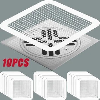 10pcs Disposable Shower Floor Drain Sticker Hair Catcher Drain Stopper Filter Cover Bathtubs Mesh Kitchen Bathroom Accessories