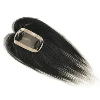 5x8cm Human Hair Women Toppers 2 Clips Silky Straight Human Hair Topper Piece Natural Black Color For Hide Hairline 1