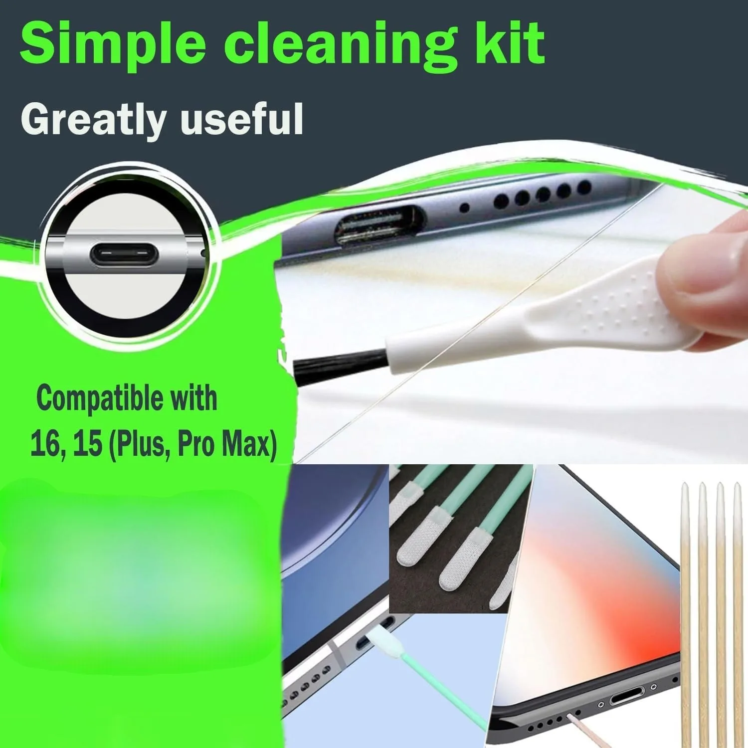 USB C 먼지 방지 플러그 & 포트 클리너 키트 실리콘 방진 스피커 메쉬 커버 청소 세트 (아이폰 15-16 시리즈 타입-C 기기용)