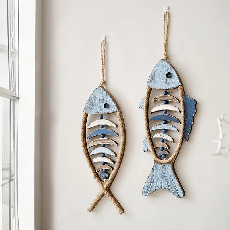 

Mediterranean Wooden Fish Pendant Wall Hanging Ornament Living Room Dining Room Home Decorations Beach Ocean Theme