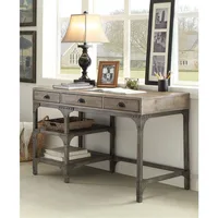 Computer Desks,Weathered Oak and Antique Silver 3-Drawer Writing DeskThe Three Drawers Provide Ample Storage,Office Desks 1