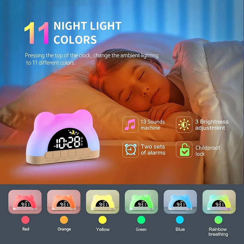 Sunrise Simulation LED Desk Lamp Wake-up Light Alarm Clock Bear Shaped Night Light Mood Lighting for Bedroom Desktop Decor