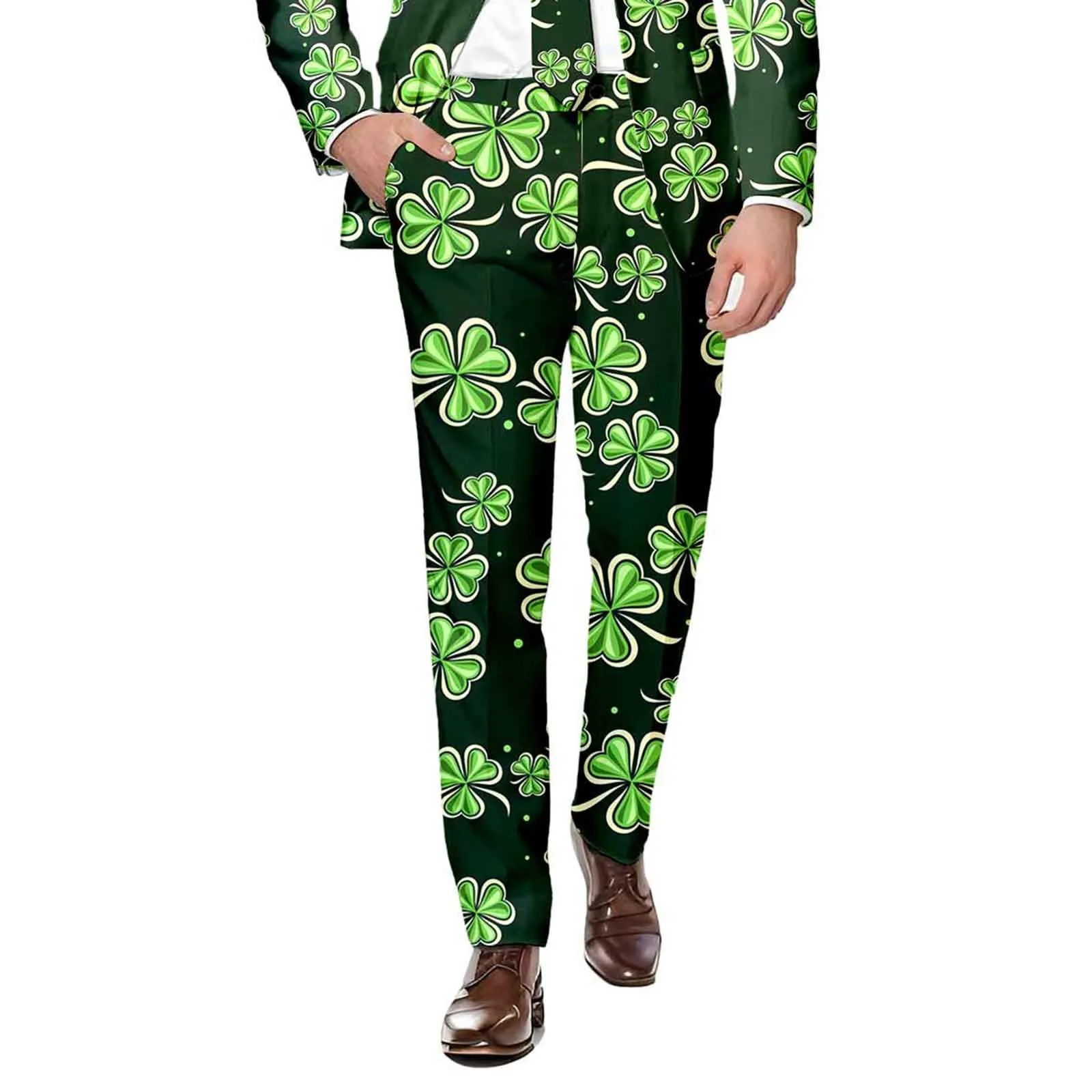 

Mens St. Patrick's Day Suit Pants Festive Style All Over Printed Four Leaf Pants Suit Jogging Casual Exercise