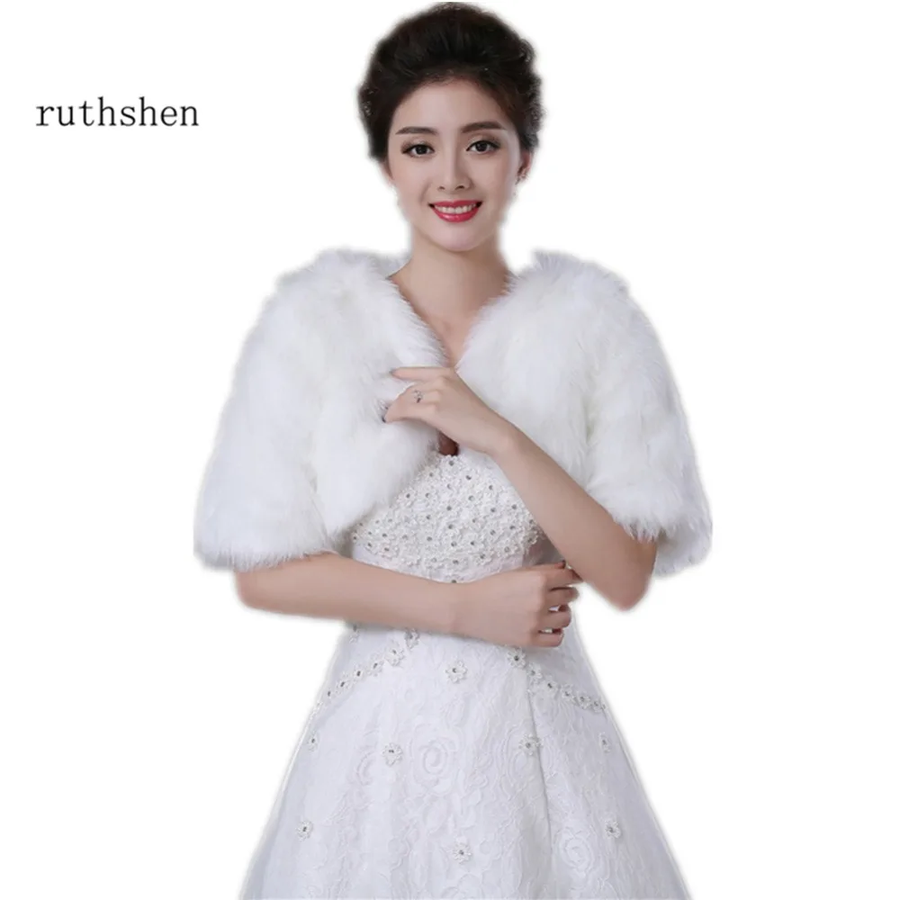 Ruthshen Wedding Accessories White / Ivory Faux Fur Bridal Capes With Short Sleeves Wedding Bolero / Wraps Shawls