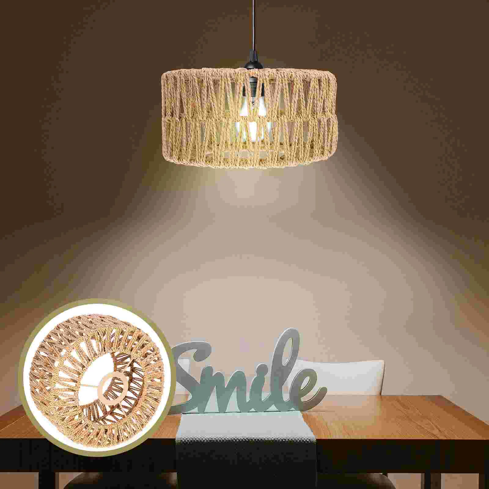 Ceiling Light Hanging Lamp Shade Bar Counter Pendant Weaving Straw Rope Lampshade