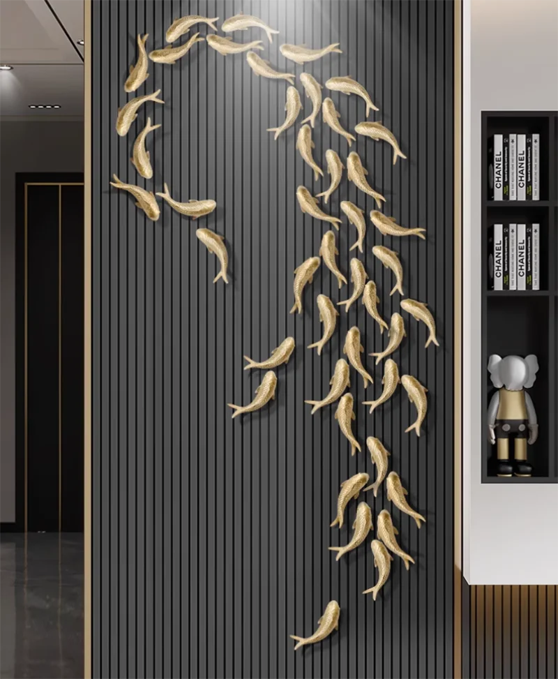 Chinese Lotus Leaf Koi Goldfish Resin Wall Accessories Items Home Room Background Wall Mural Decoration Cafe Hotel Sticker