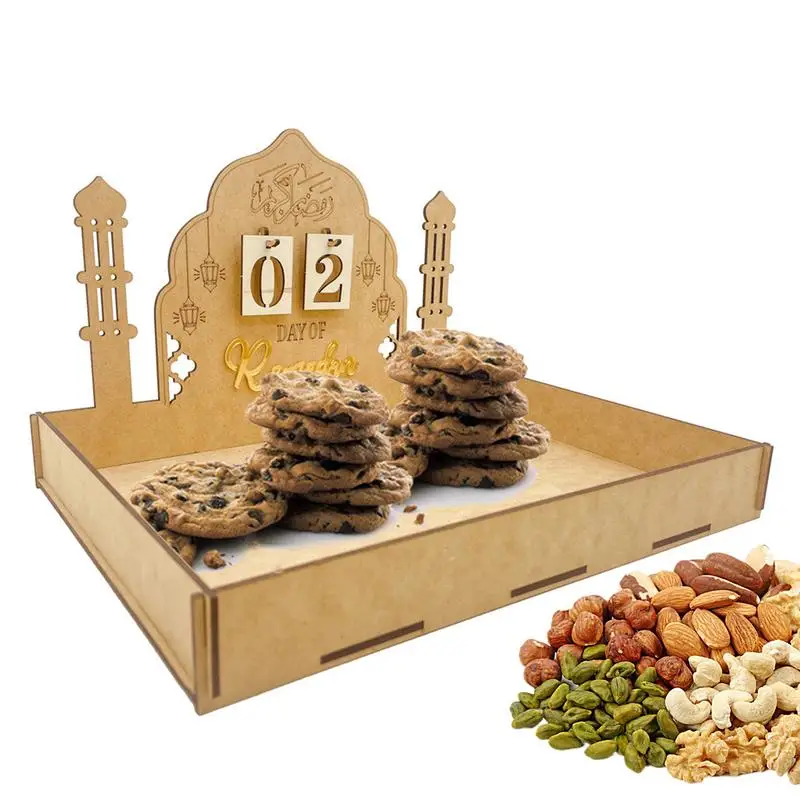 

Украшения для стола Eid, классические украшения Eid для дома, креативный ИД, деревянный поднос, уникальный ИД, обратный отсчет, календарь, искусственная древесина