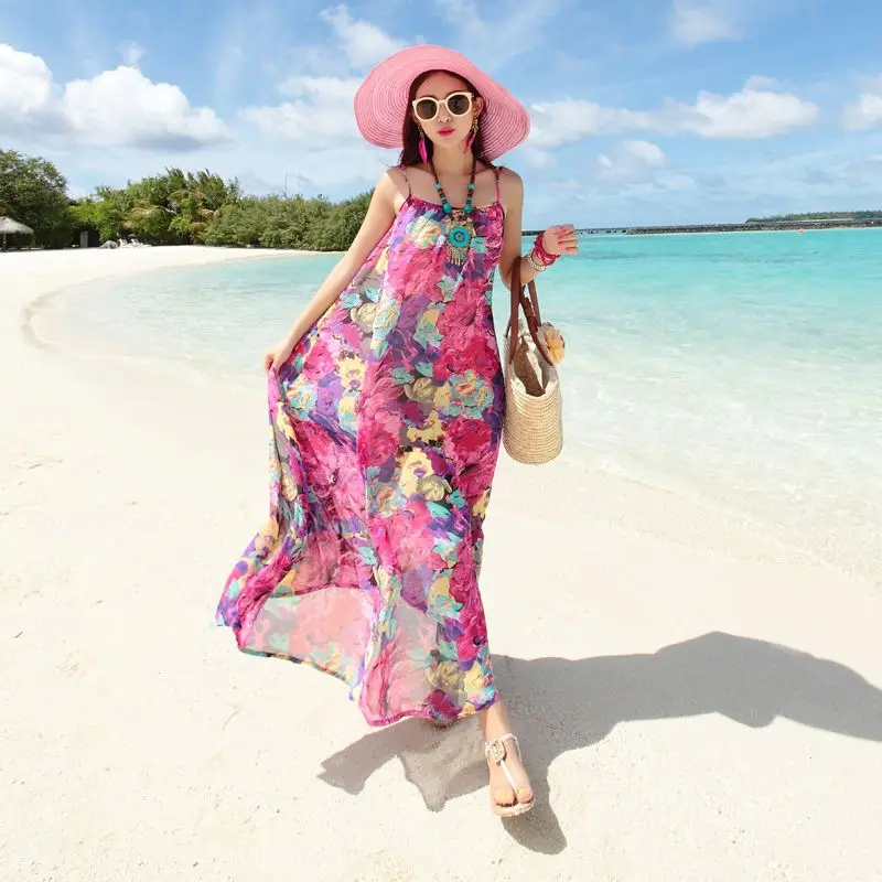 

Fashion Spaghetti Strap Floral Chiffon Summer Dress for Women