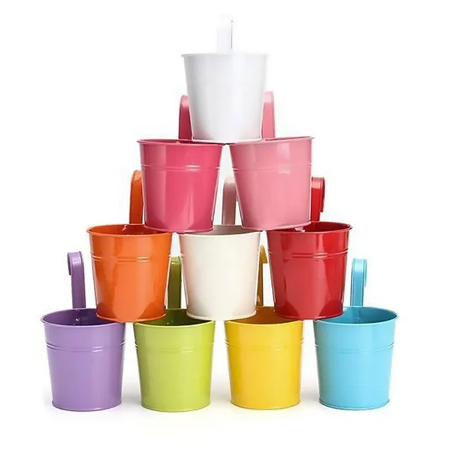 3/10 db Falfüggő Virágcserepek 10 Színű Fém Fogantyúval Vas Erkély Ültetvények Vödör Virág Tartó Kerti Dekoráció - Image 5