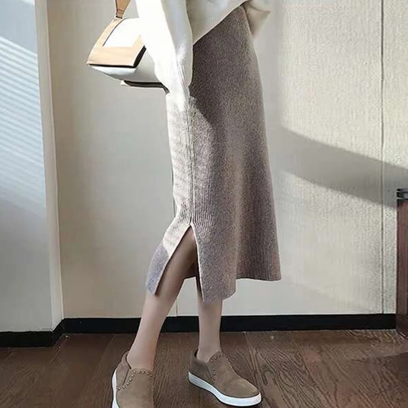 Maternity Women's Autumn and Winter High Waist Belly Supported Knitted Skirt During Pregnancy Split One Step Skirt Y2k Youth