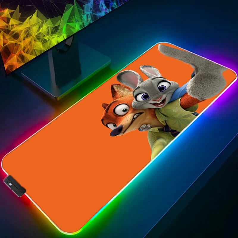 Lovable Zootopia Gaming RGB Mouse Pad Xxl With Backlight LED Mouse pad Kawaii Desk Mat Pc Accessories Custom Mousepad Anime Pads 12pcs set smart tv led backlight bar strip ssc 65uj63 uhd a b c d for lg 65uj630y 65uj6300 65uj630v 65lg63cj ca accessories