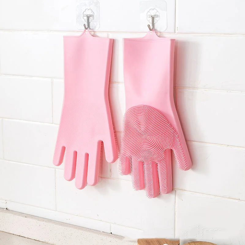 Silicone Dishwashing Gloves Household Use Kitchen Cleaning Gloves Car Washing Clothes Washing Bathing Cleaning Tools