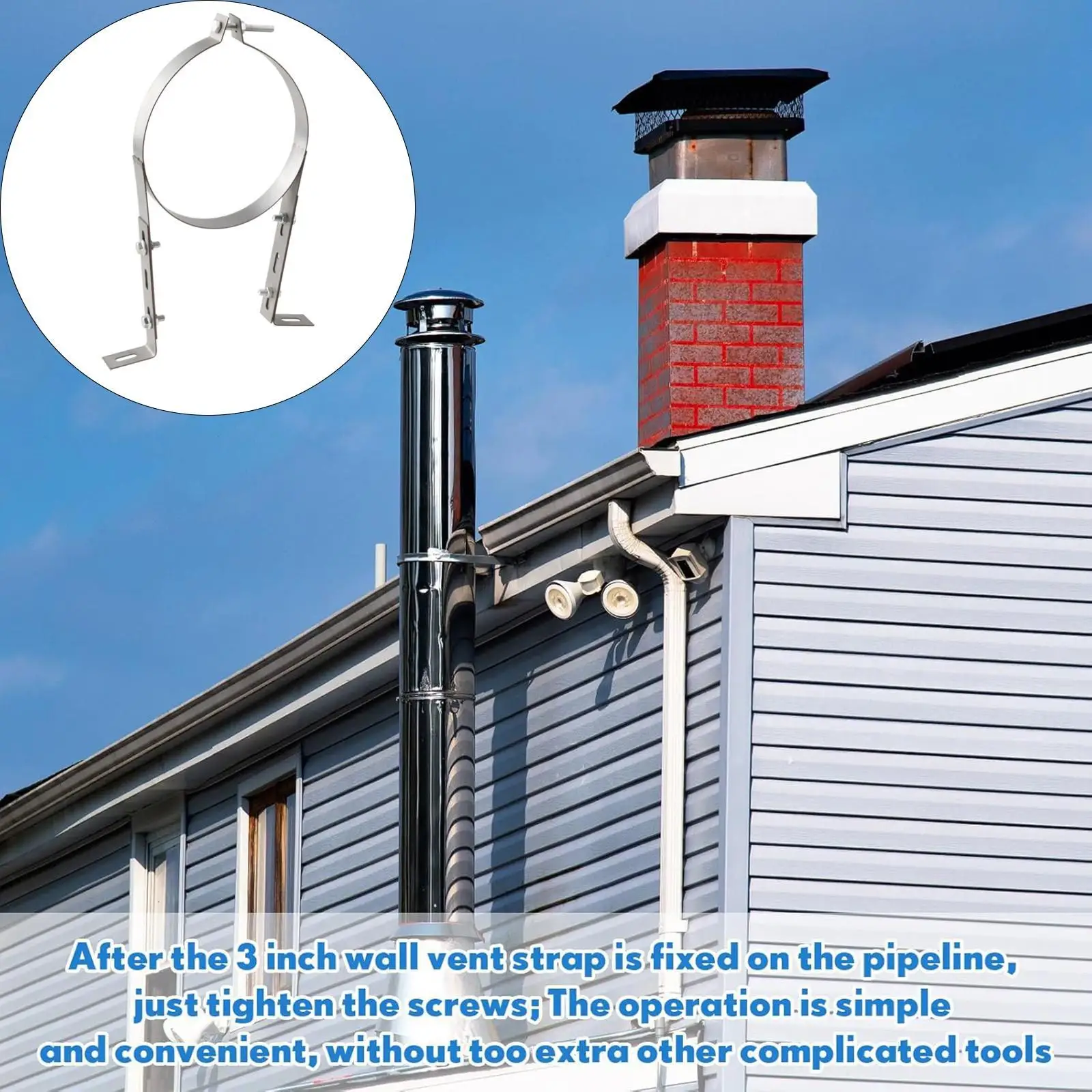 Chimney Pipe Wall Strap,Pipe Bracket Clamp Fixing Split Ring Hanger,B Vent Pipe Bracket Holder for Drainage Pipe,Winter,Stove