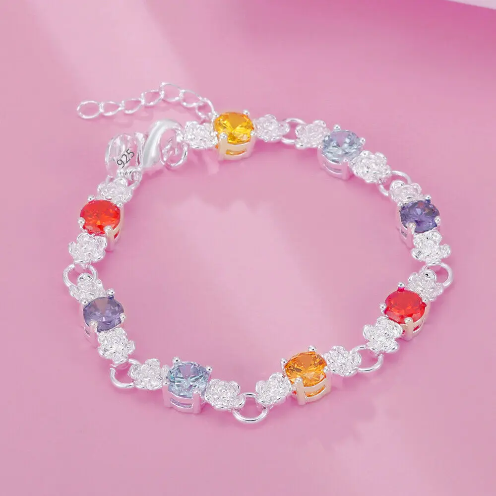 

New trending 925 Sterling Silver Charm Luxury Colored Crystal Bracelets for Women Jewelry Fashion Party Wedding Accessories gift