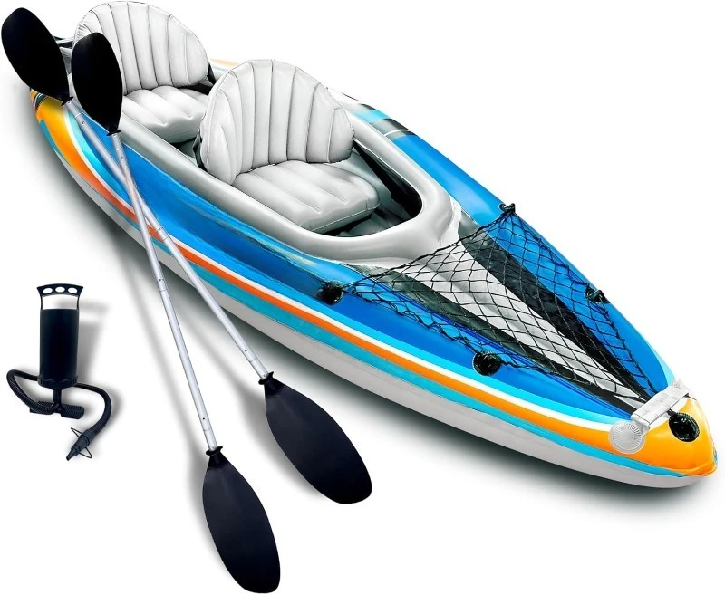 S6f562be1426a4fb99f2fd2ea18a722c8i 2-Person Inflatable Kayak with Aluminum Oars (136" x 33"), High Output Air Pump and Storage Bag Mallzona