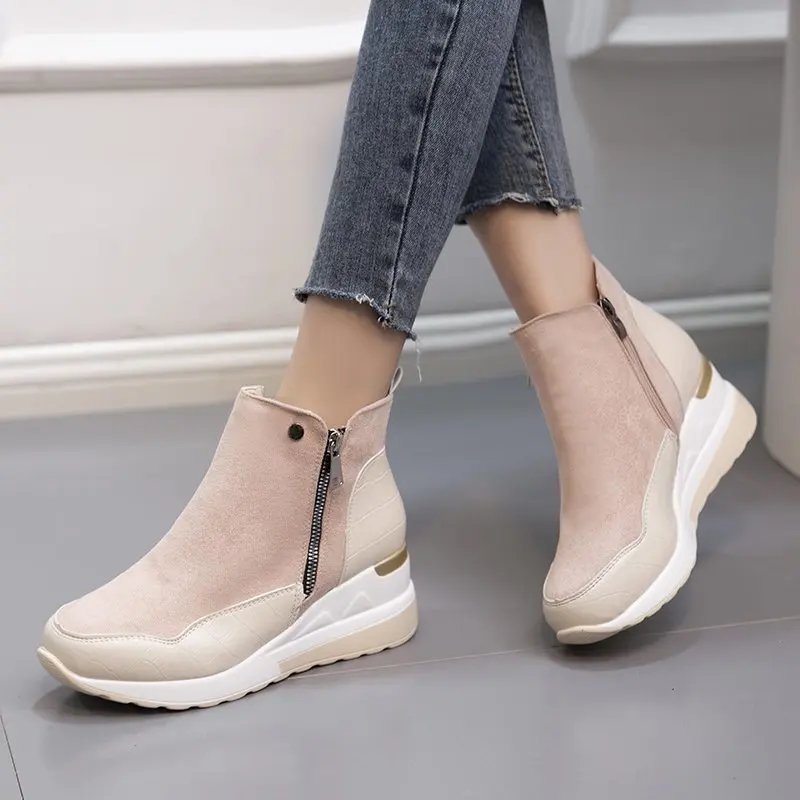 Europe 2022 New Plus Size 43 Ankle Boots Women Shoes Autumn Winter Fashion Motorcycle Boots Wedges High Top Sneakers Women Shoes