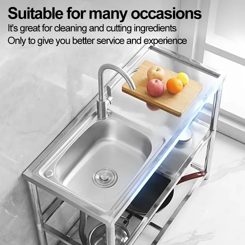 Stainless Steel Sink Kitchen Household Thickened Single Trough with Bracket Wash Basin Sink with Platform Easy Landing kitchen sink