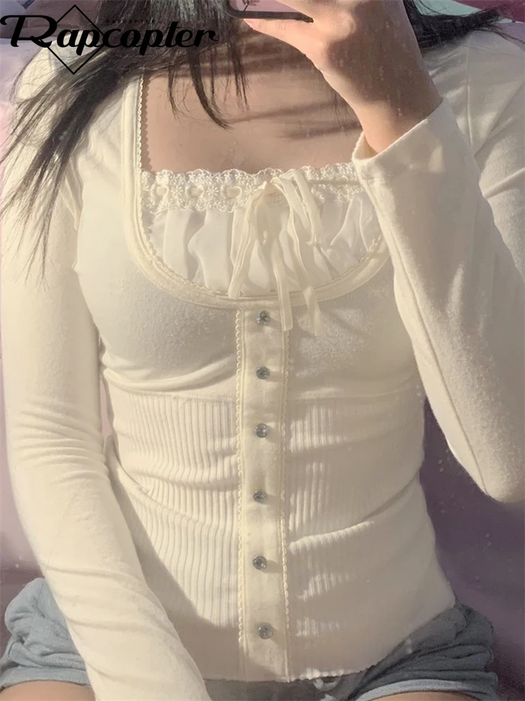 Rapcopter Y2k Sweet Cute Crop Top Lace 