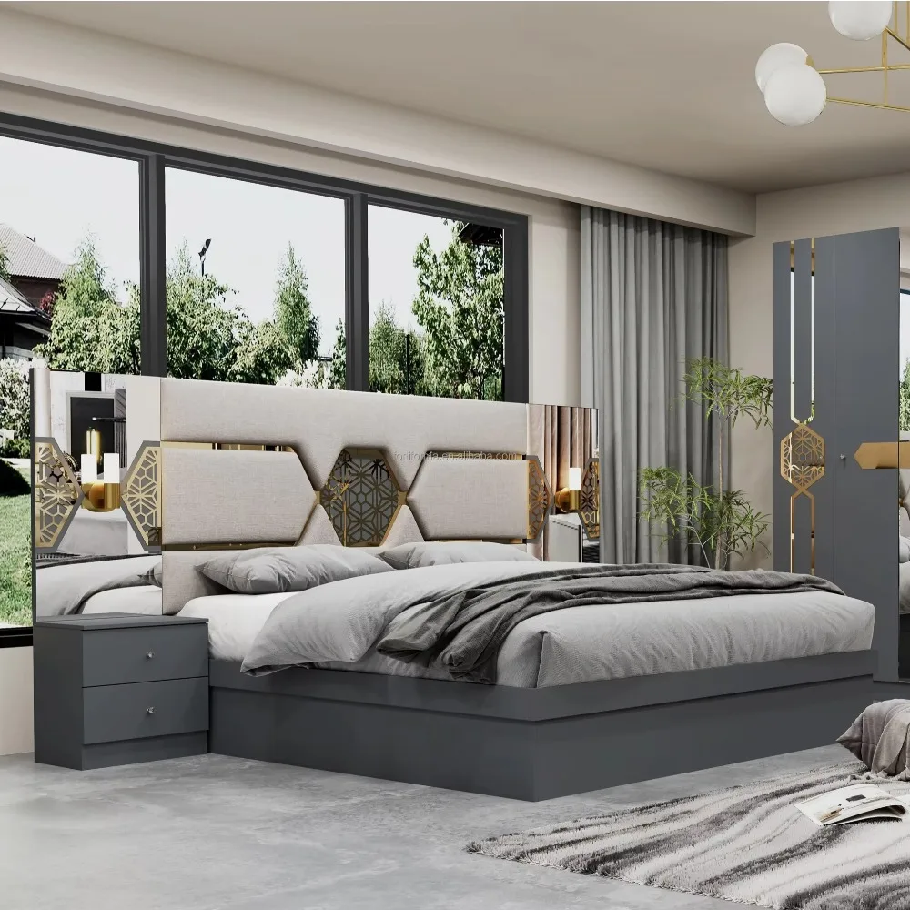 Customized Luxury Modern Wooden Bedroom Set – King/Queen Bed with Storage 4