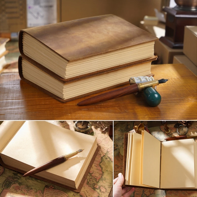 HandmadeLeatherNotepadHorizontalVerticalSketchbookforWriting