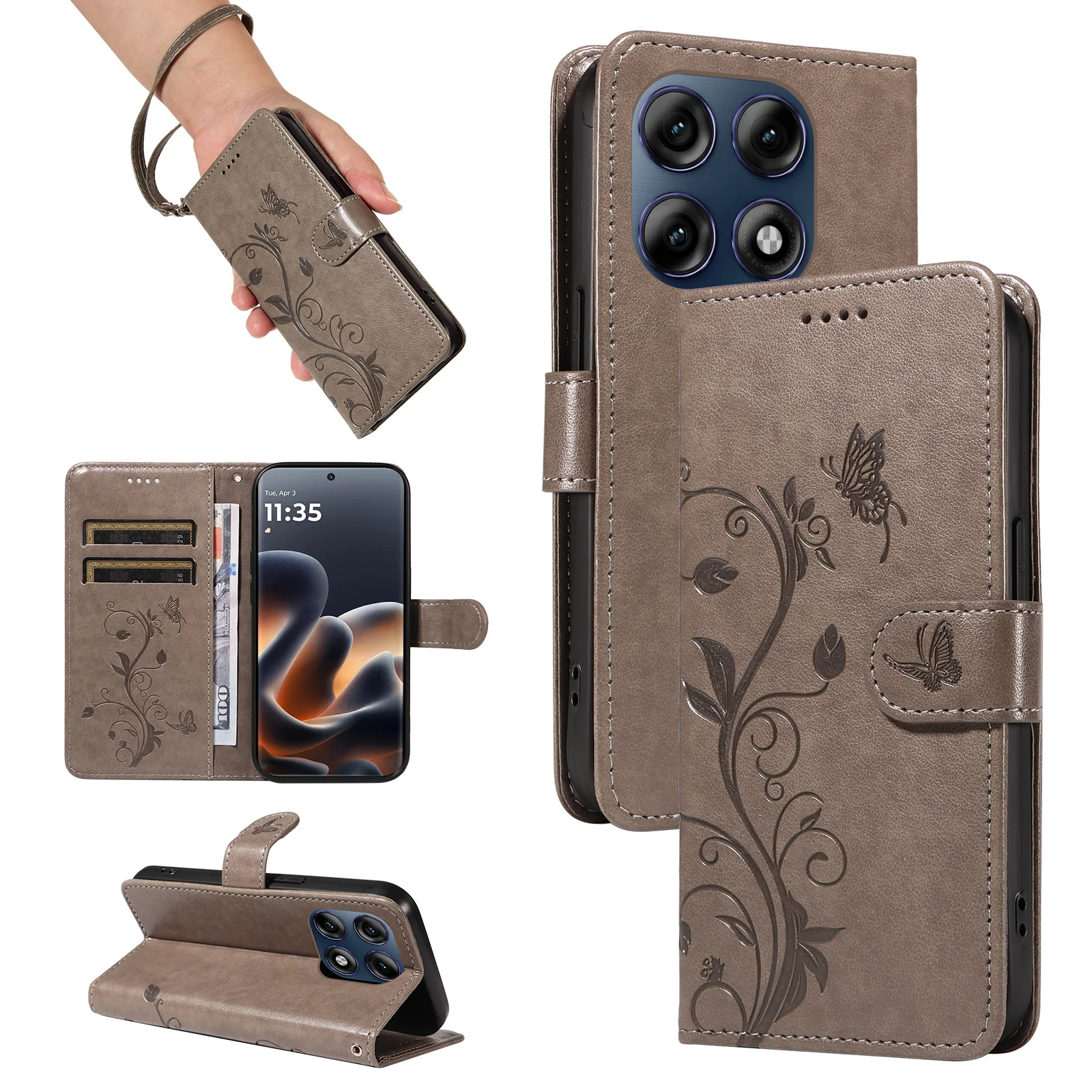Leather Wallet Flip Case | Flower Embossed Design